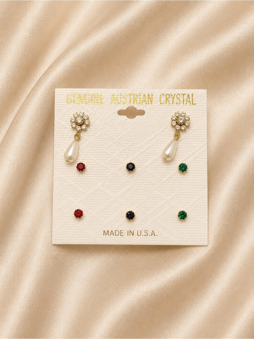 Pearl Drop & Crystal Stud Earring Set - Genuine Austrian Crystal